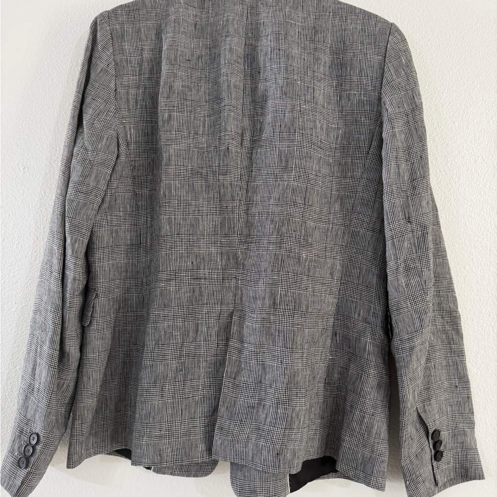 Massimo Dutti Elegant Gray Blazer Size 10 Linen Plaid Jacket - Picture 9 of 15